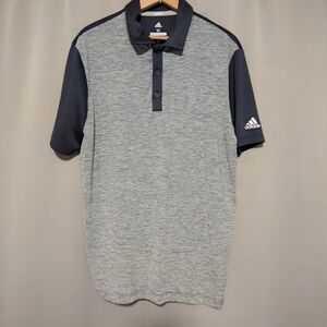 Adidas Golf Polo Shirt M Gray Navy Blue Logo Performance Casual Mens